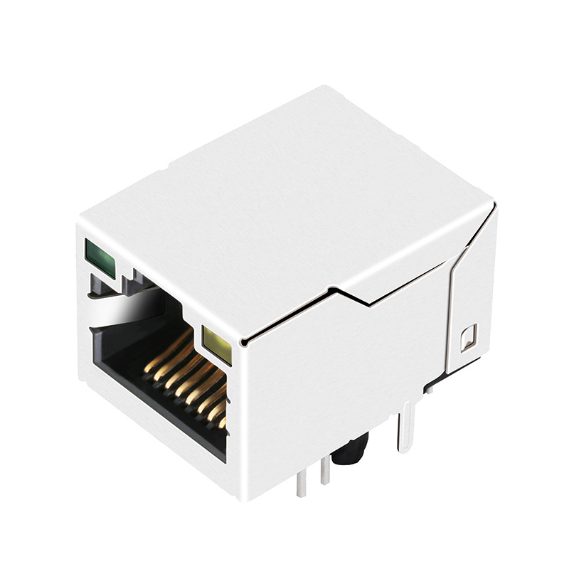 JL211B002CD2A4DB 单口集成百兆 开口向上 带灯带屏蔽 RJ45 网络接口