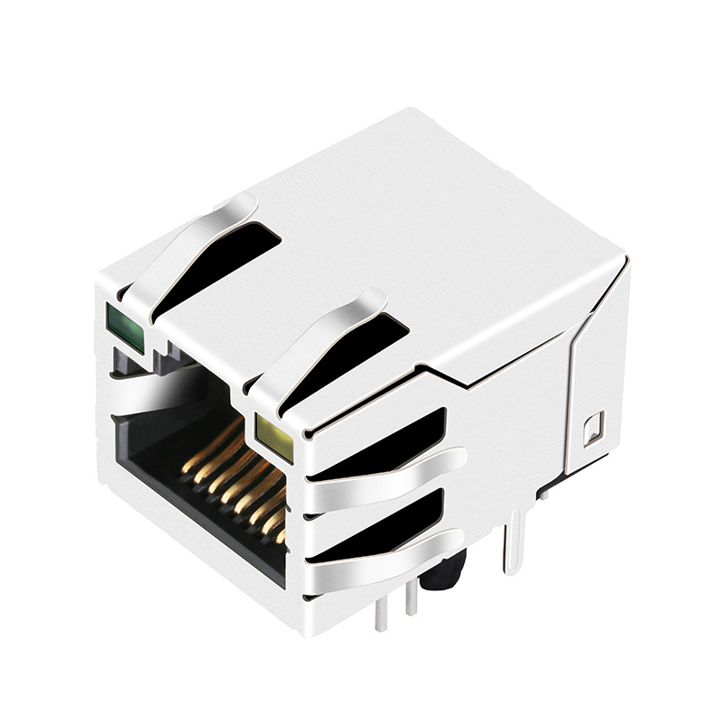 JL211B073FD2A4DP  单口 集成百兆 支持PoE 15W  带灯带弹片 RJ45 网络接口